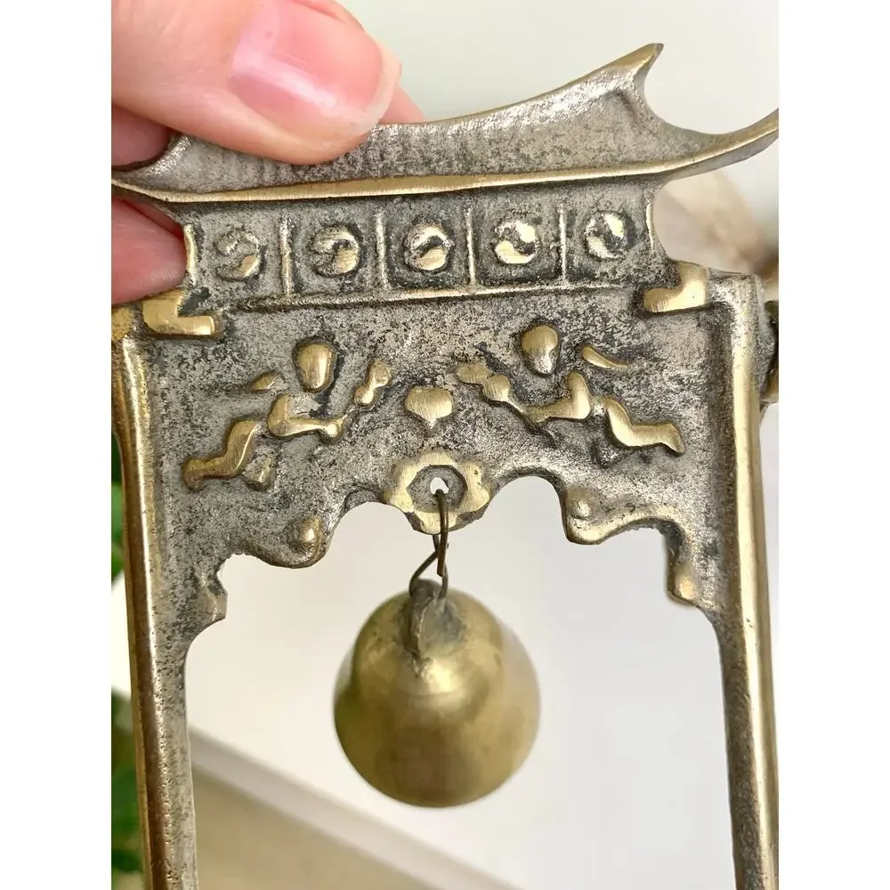 Vintage Lobeco Brass Pagoda Gong Miniature Bell With Striker Chinoiserie Decor